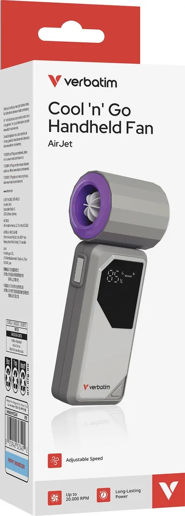 Verbatim Cool'n'Go Air Jet - Ventilateur à main rechargeable Gris Violet