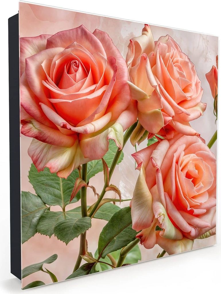 Nachbildung-Schlüsselkasten, Magnetpinnwand und Memoboard mit Glasfront Motiv Rosen Bouquet