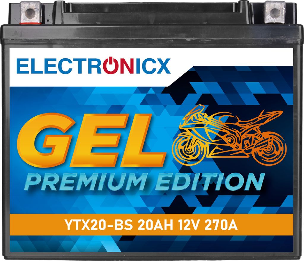 Electronicx YTX20-BS GEL Motorradbatterie 12V 20Ah 270A/EN – Wartungsfrei, Vorgeladen, Doppelte Lebensdauer