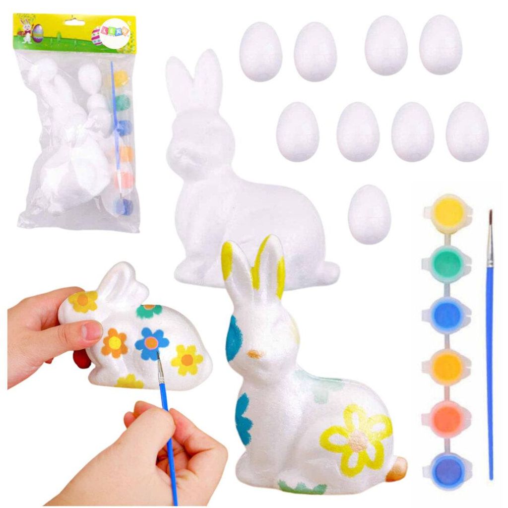 Leantoys Osterset Styroporeier 9-tlg. Hasenfigur bemalen Produktbild 