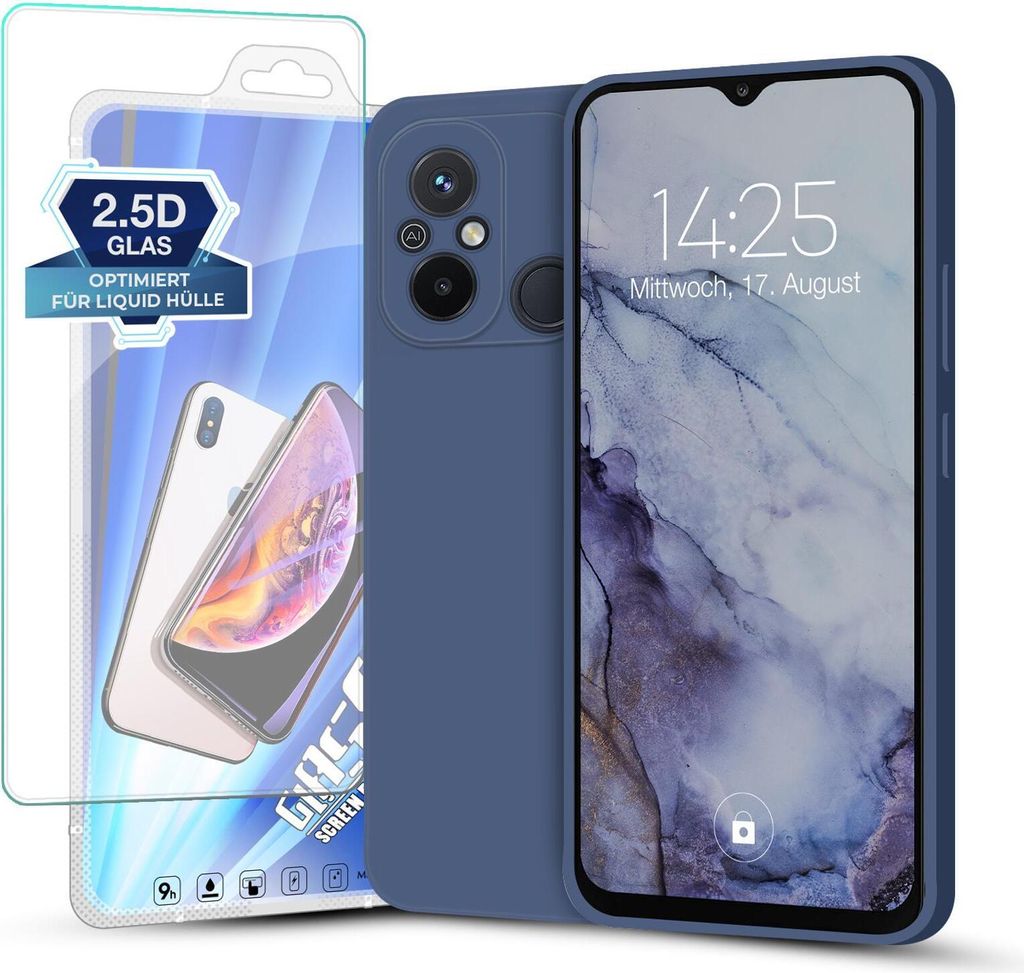 Hülle für Xiaomi Redmi 12C mit 9H Displayglas Displayschutz Plus Case Cover Bumper Silikon Softgrip Schutzhülle Farbe: Lavendelblau