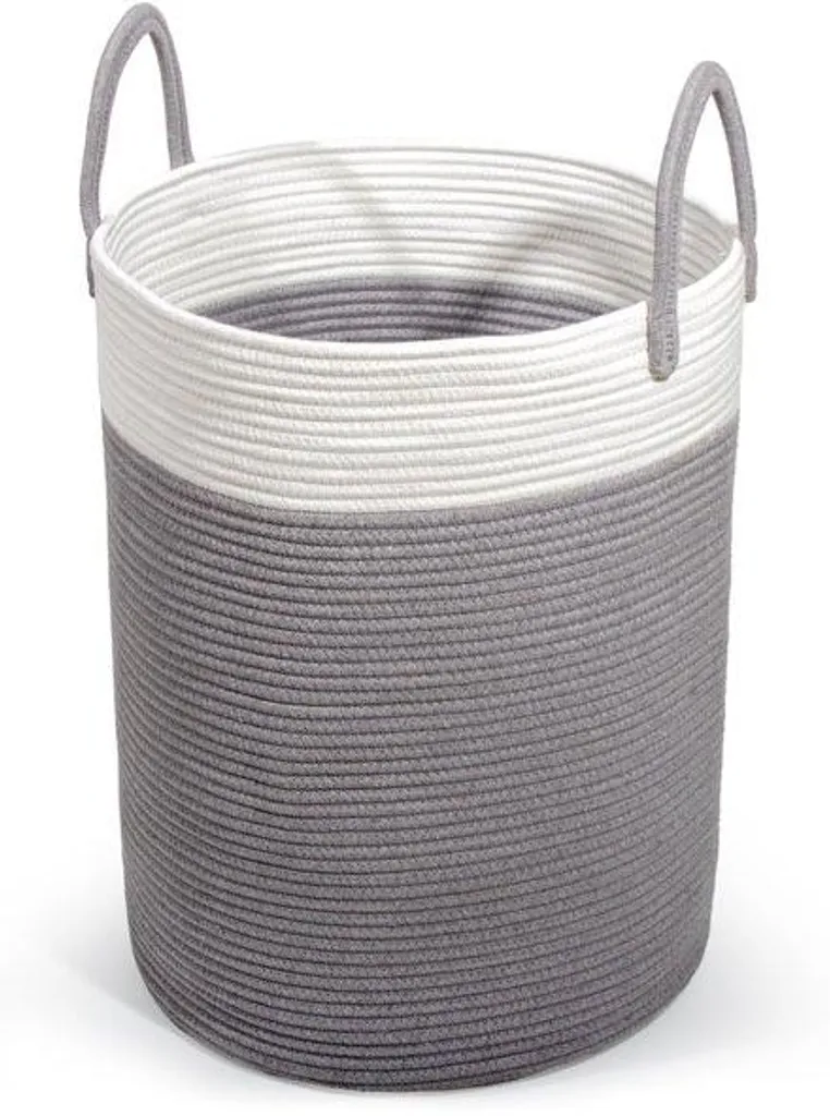 Grand bac à linge enfant 38x50 cm, panier de rangement textile bicolore