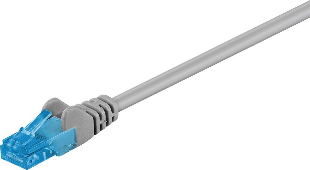 CAT 6A Patchkabel, U/UTP, grau, Kupferleiter (CU), halogenfreier Kabelmantel (LSZH). Kabellänge 1 m