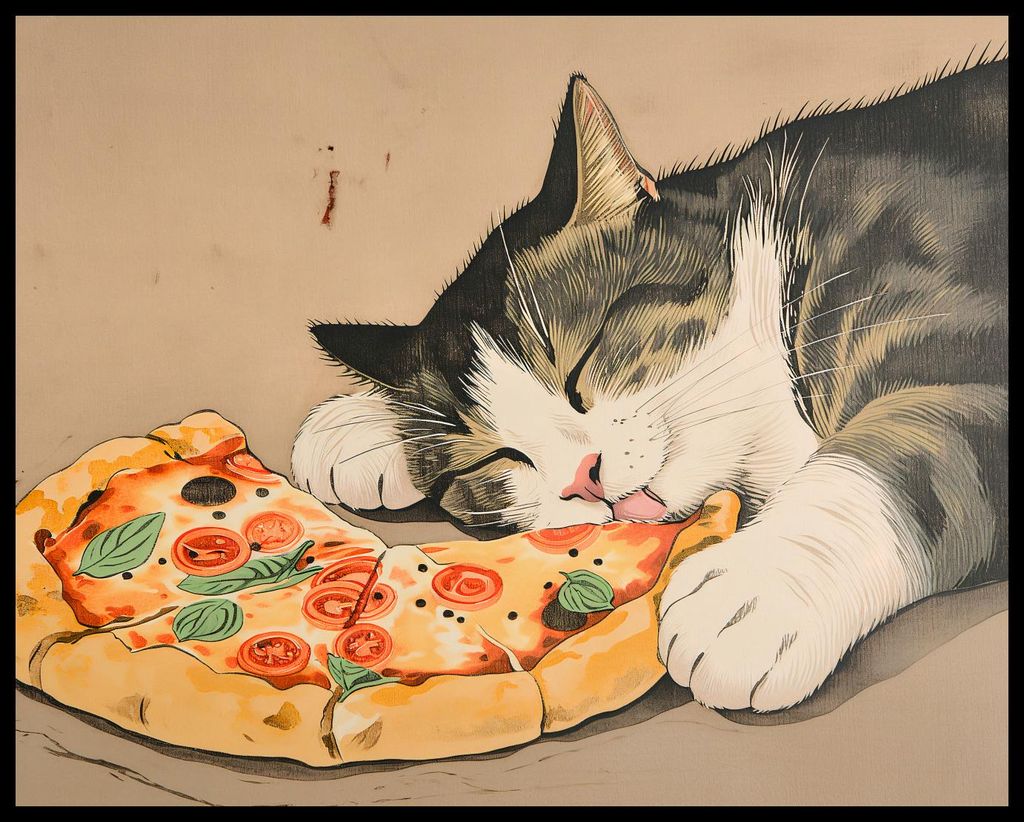 Poster 76x60,5cm Pizza für die Katze