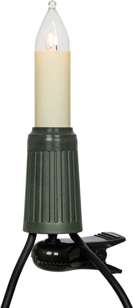 A single Christmas tree light with a clip attachment.