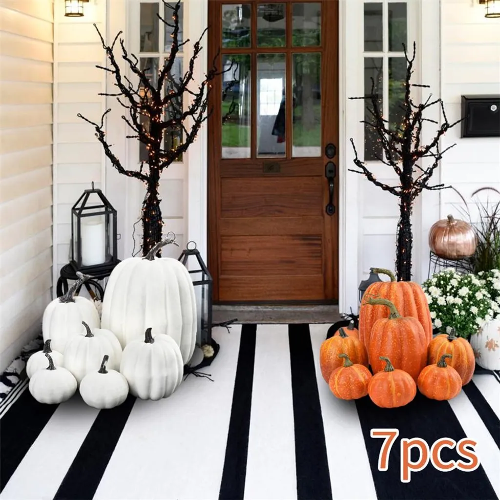 Décoration de Table Halloween : 7 Citrouilles Blanches de Simulation DIY - 2