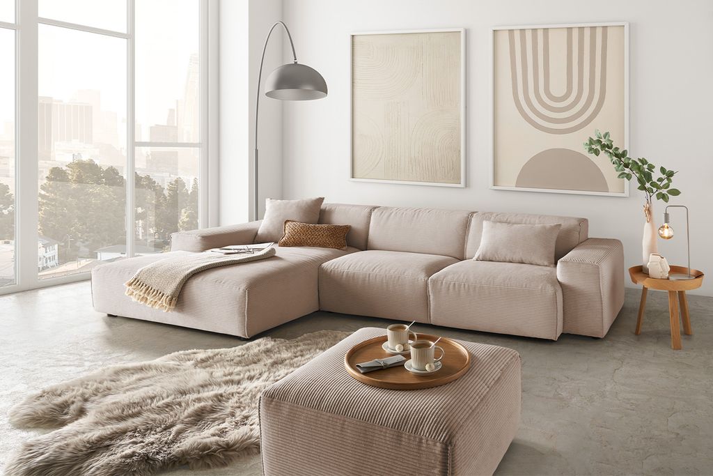 KAWOLA Sofa RANI Ecksofa Cord taupe Recamiere links