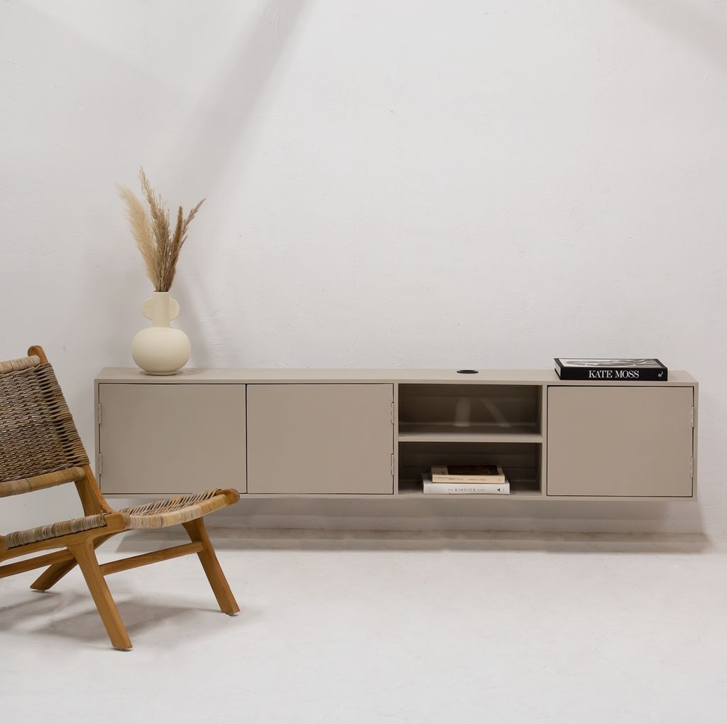 Schwebendes TV-Möbel - Taupe - Mangoholz - 3-Türen - 200cm - TV-Möbel Loiza - Giga Meubel