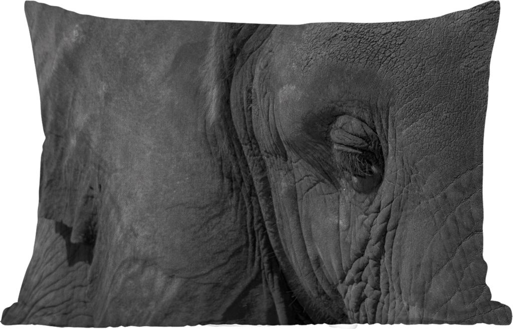 MuchoWow Outdoor Kissen - Elefant - Tiere - Nahaufnahme - Schwarz-Weiß - 60x40 cm - Wetterfest - Lounge Kissen - Zierkissen - Kissen für Innenr...