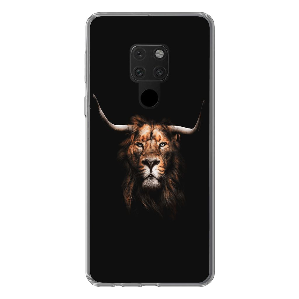 MuchoWow Handyhülle Schutzhülle Hülle für Huawei P40 Lite Löwe - Horn - Schwarz Silikon Softcase Handy Hülle - Handy