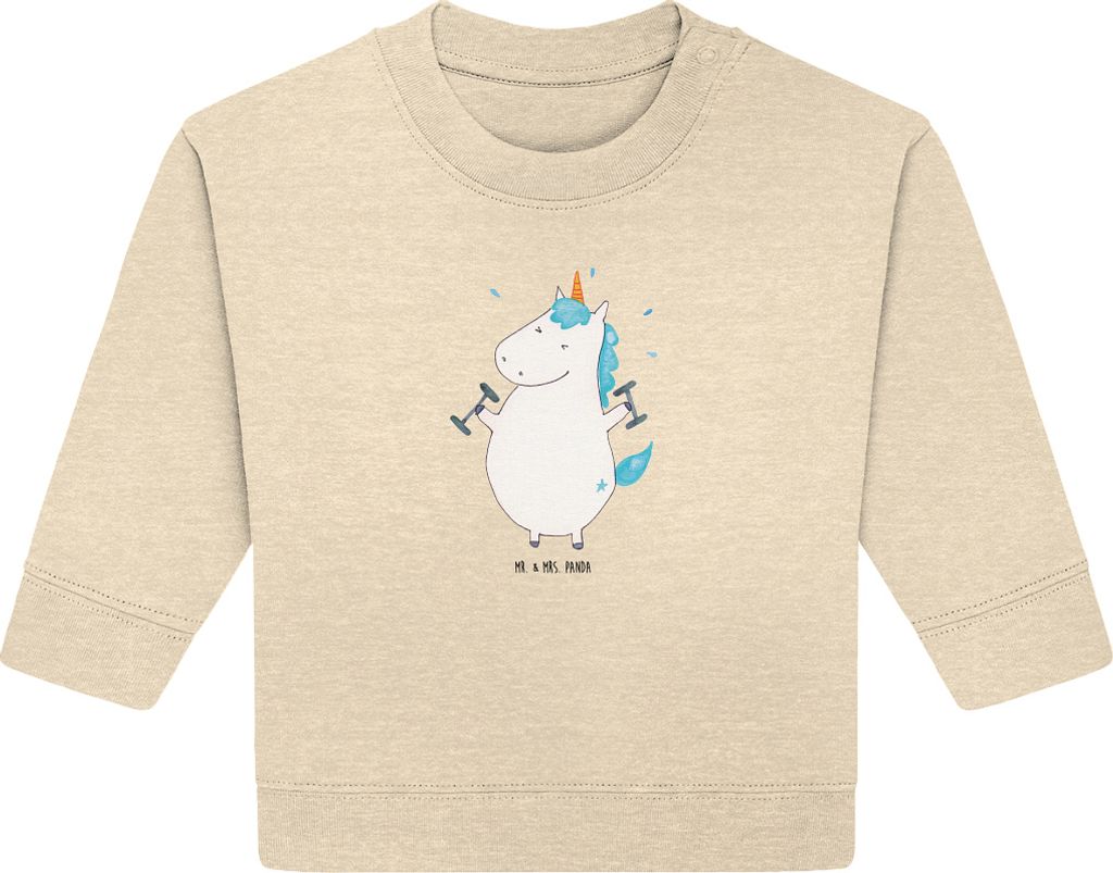 Mr. & Mrs. Panda Organic Baby Pullover Einhorn Fitness 12. - 18. Monat - Natural Raw - Geschenk, Abnehmen, Diät, Gym, Unicorn, Fitnessstudio, Bull...