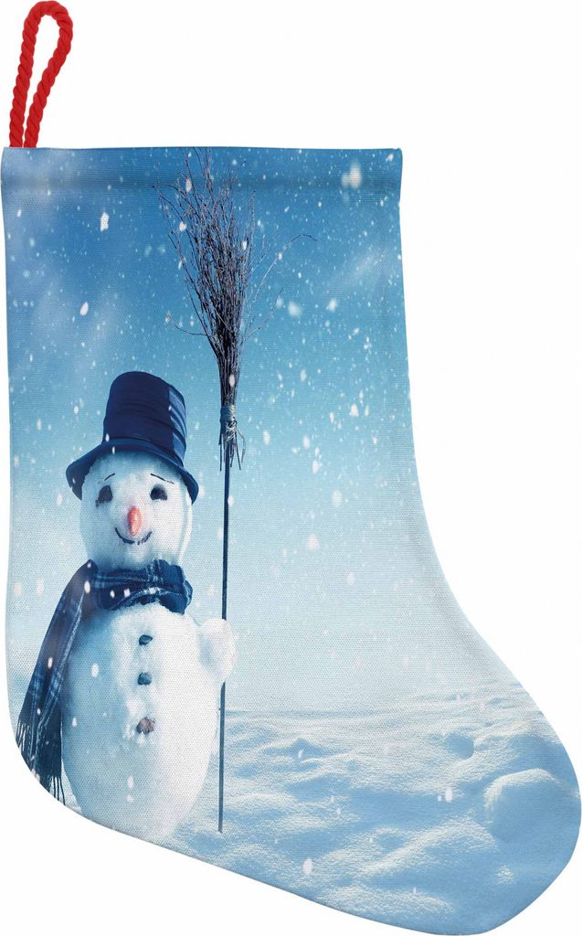 ABAKUHAUS Schneemann Hängende Nikolausstiefel Weihnachtssocken, Winterliche Land Snowy Kälte, Weihnachtsstrumpf zum Aufhängen, 25x35cm, Blassbla...
