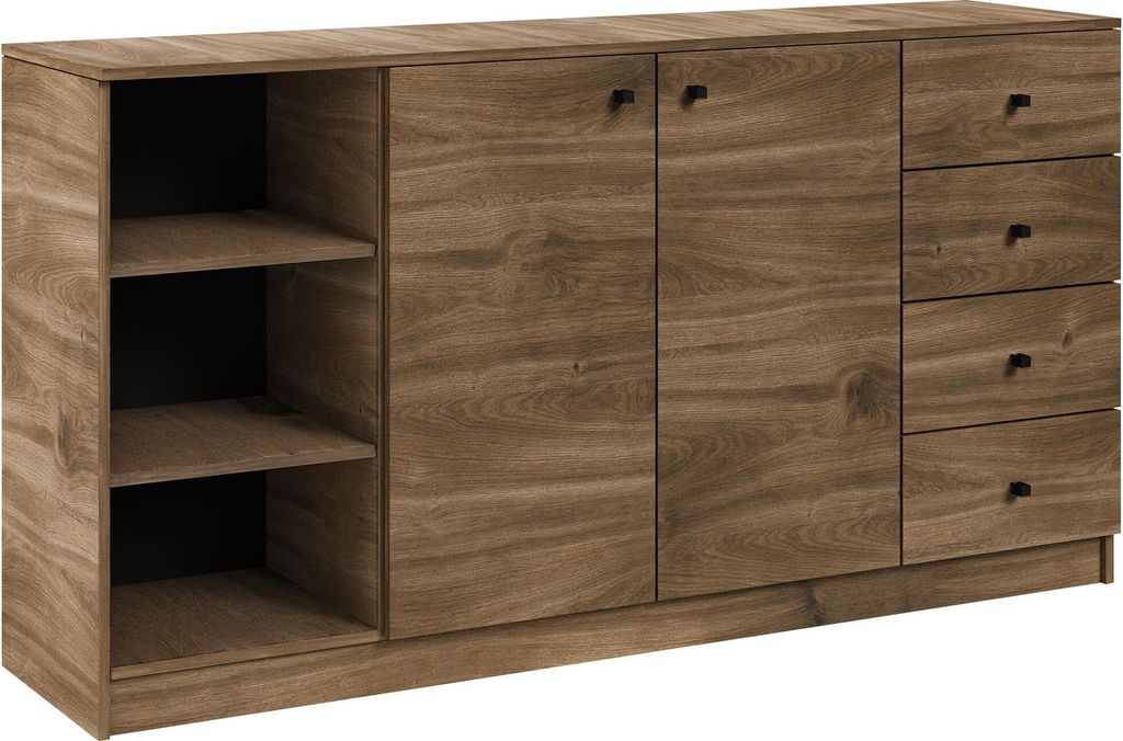 Kombikommode mit 4 Schubladen W5 Kommode mit 2 Außenregale 2 Drehtüren mit 1 breite Innenregal Sideboard in Loft Stil