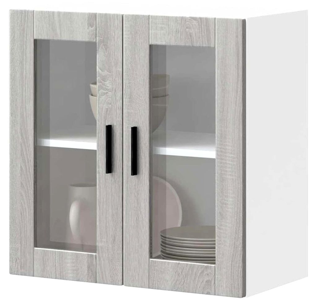 Küchen-Hängeschrank mit Glastür in Grau Sonoma