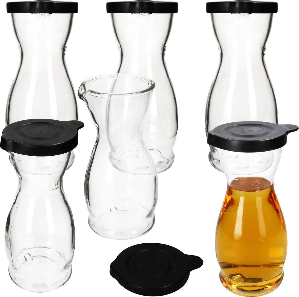 6x MIA MISURA Wein-Karaffe mit Deckel schwarz 0,5L geeicht Glas-Krug Saft Wasser