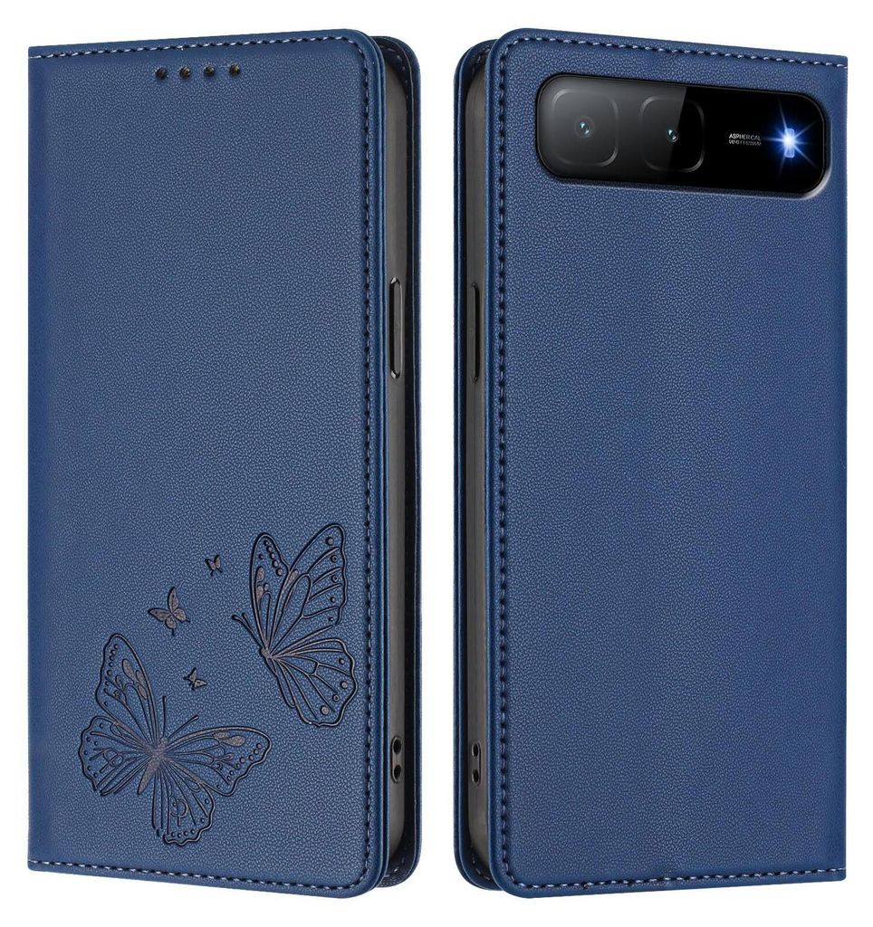 Lederhülle für Tecno Spark Go 2025/Spark 40 5G/Hot 60i 5G, Schmetterling Prägung Leder Brieftasche Schutzhülle mit Ständer Dunkelblau