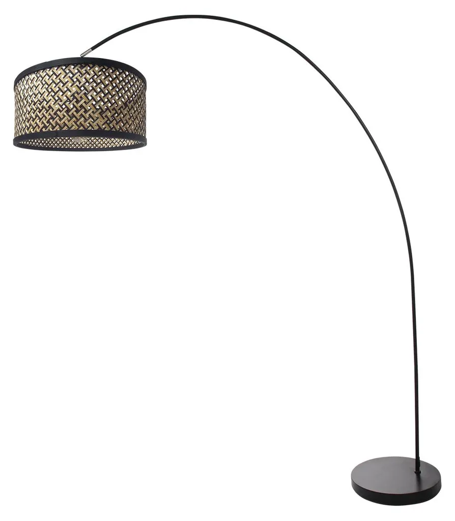 Lampe de Sol Arquée Mexlite Solva - Mélange Bambou et Métal Noir - E27