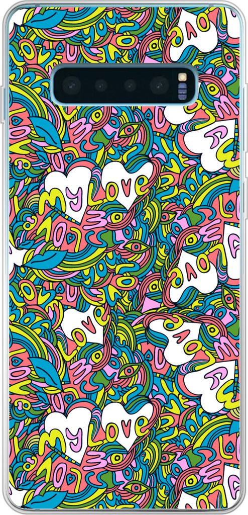 MuchoWow Handyhülle Schutzhülle Hülle für Telefoonhoesje Samsung Galaxy S10 Plus Mädchen - Liebe - Muster - Liebe - Kinder - Kinder Silikon ...