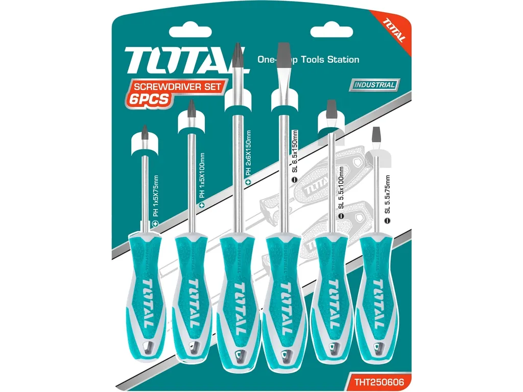Set de Tournevis Plats et Cruciformes 6 Pièces pour Atelier et Garage