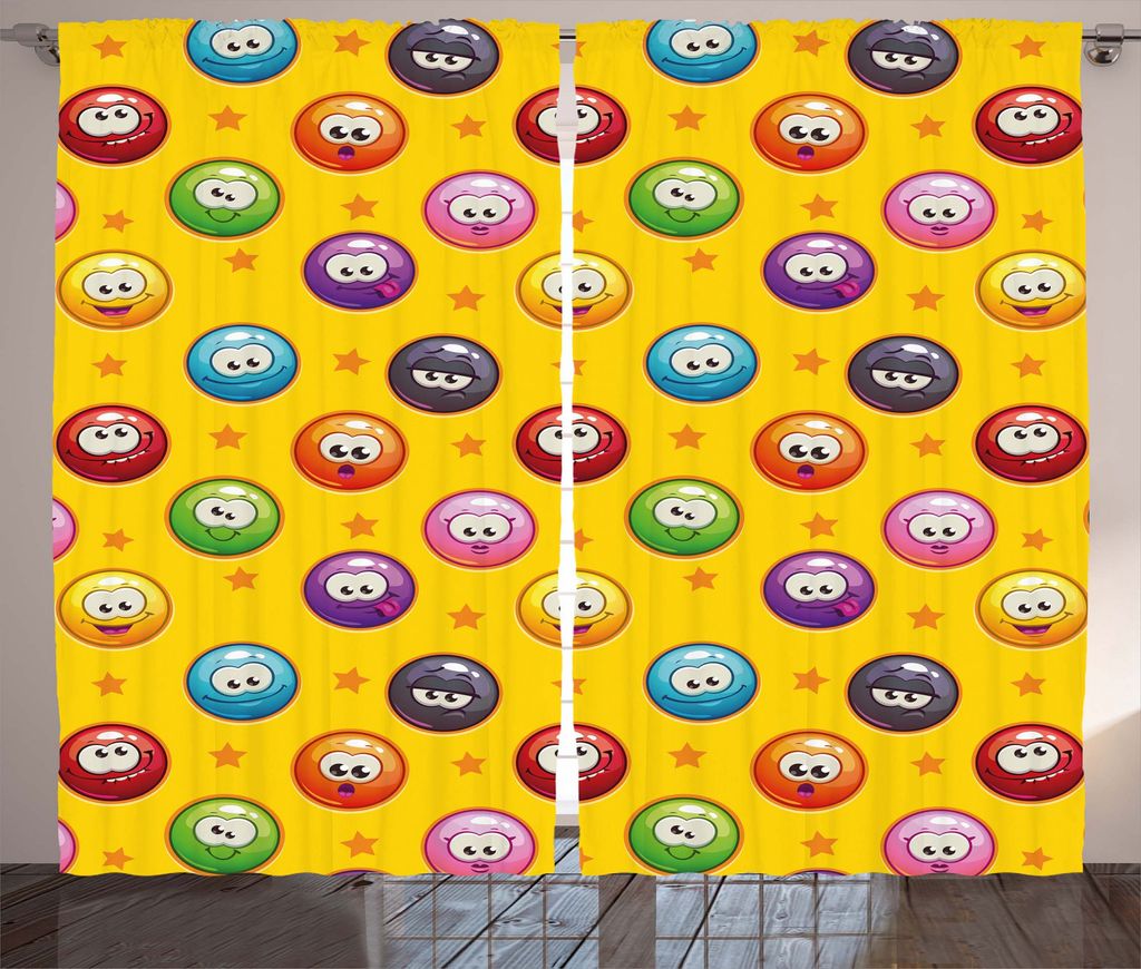 ABAKUHAUS emoji Rustikaler Gardine, Grumpy Sad Mood Gesicht Mood, Schlafzimmer Kräuselband Vorhang mit Schlaufen und Haken, 280 x 245 cm, Mehrfarbig