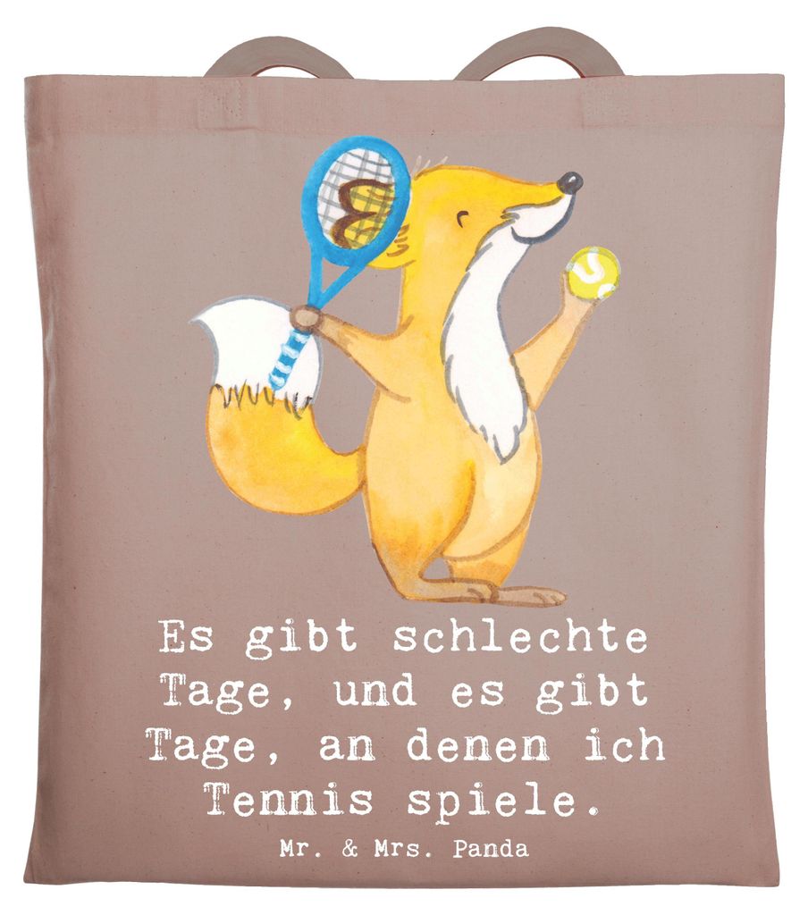 Mr. & Mrs. Panda Shopping Tasche Fuchs Tennis spielen - Braun Pastell - Geschenk, festival, Jutebeutel, Tennisverein, Tote Bag, Beutel, Ballsportar...