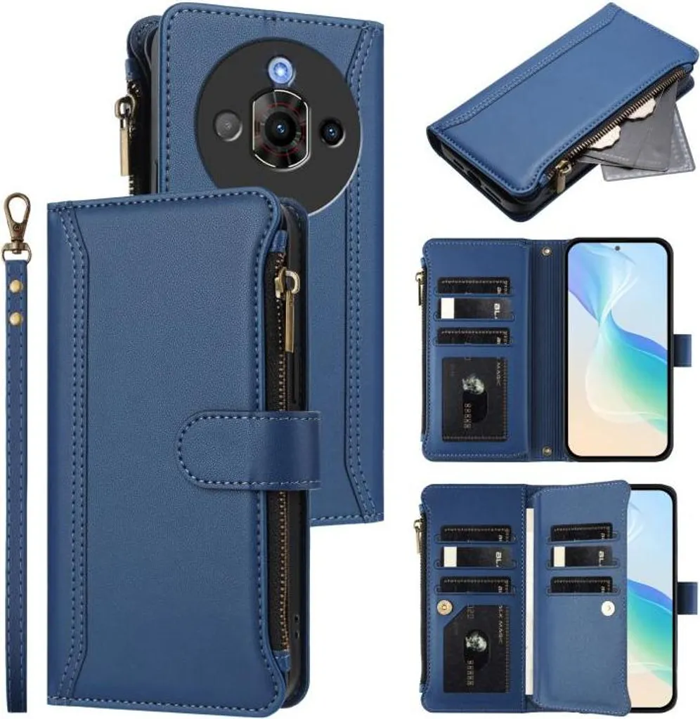 Chiusura magnetica Slot per schede Custodia con cerniera per ZTE Nubia Focus Pro 5G, blu navy