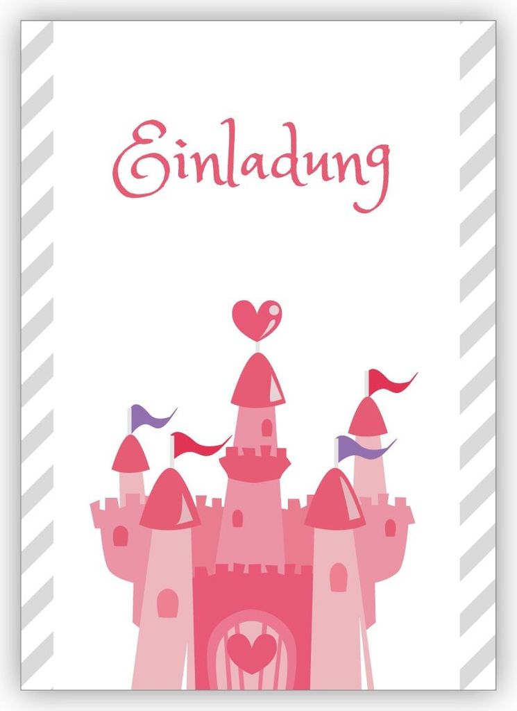 Süße Einladungskarte für kleine Prinzessinnen mit Herz Schloss: Einladung