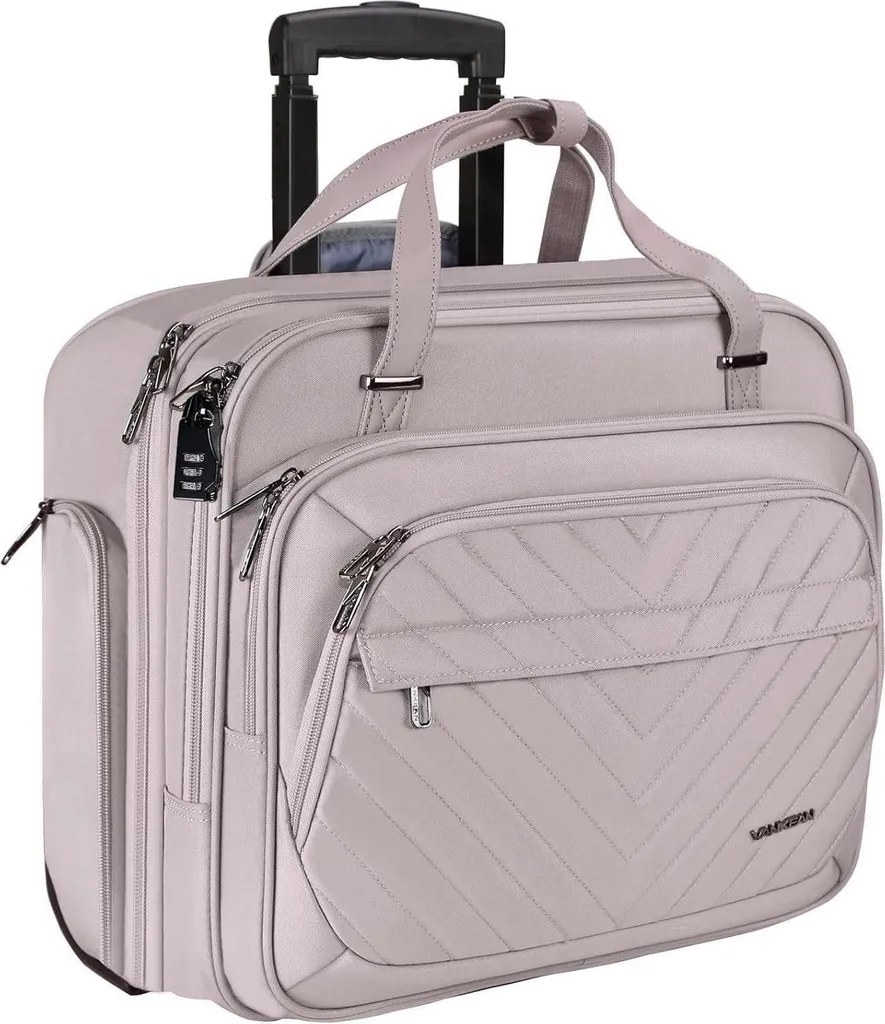 Sac d'ordinateur portable à roulettes 15.6 pouces rose avec blocage RFID