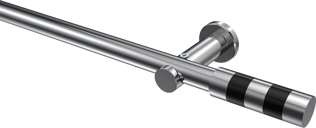 Interdeco Gardinenstange / Vorhangstange Chrom, Typ Platon Mavell (Zylinder Bicolor) ohne Ringe, 20 mm Ø 1-läufig, 160 cm