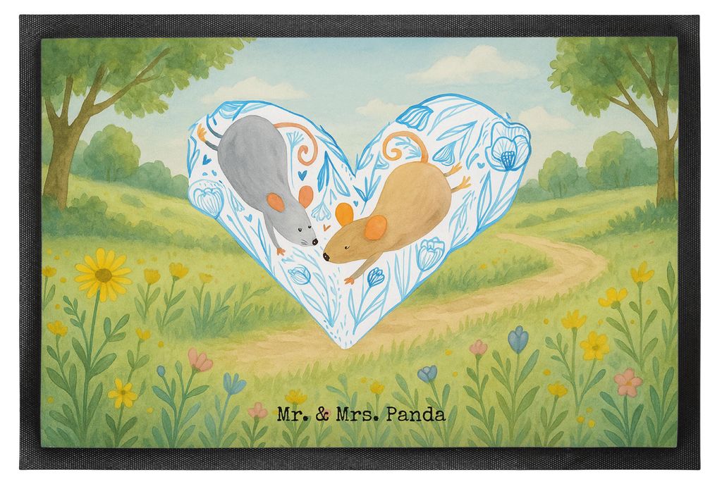 Mr. & Mrs. Panda Türvorleger Mäuse Herz Design 40 x 60 cm - Weiß - Geschenk, fußmatte, Freundin, Schmutzfänger, Fußabstreifer, Schmutzmatte, ...