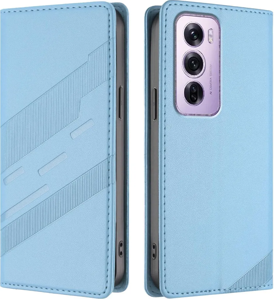 Cover Oppo Reno12 Pro Portafoglio Phonesta Embossed Blu Chiaro