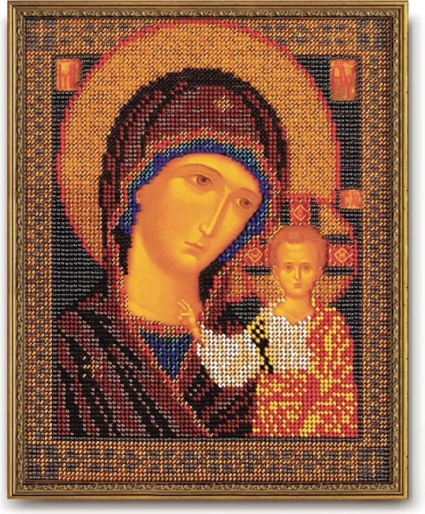 Kit broderie perlée RTO Icône de Kazan : dessin pré-imprimé 19x23 cm