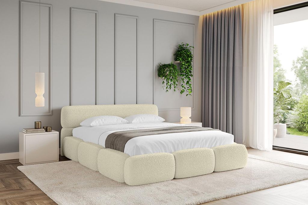 ALTDECOR Polsterbett mit Matratze H3/H4 und Bettkasten ELVA v1 - 180x200 Beige - Bett mit Lattenrost, Kopfteil, Boxbett, Doppelbett mit Stauraum