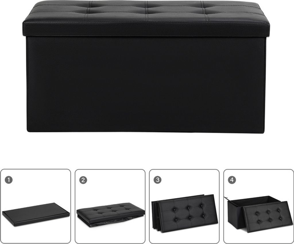 Hengda Sitzhocker mit Stauraum sitzbank faltbar, Aufbewahrungsbox, Deckel abnehmbar 76x38x38cm Schwarz
