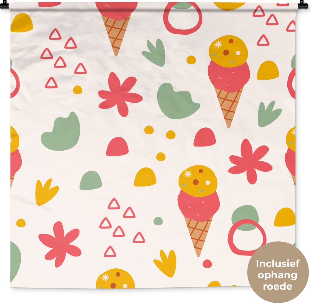 MuchoWow Wandteppich Wandbehang Eiscreme - Design - Sommer 150x150 cm Tapisserie Dekoration Wandtuch - Wohnaccessoires - Modernes