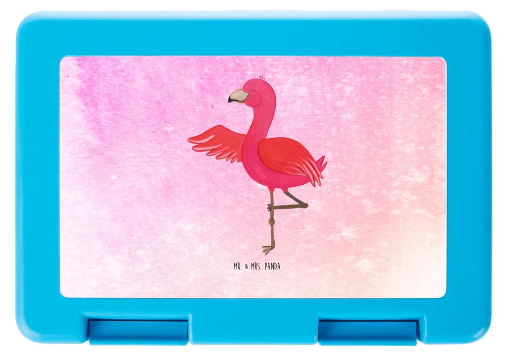 Mr. & Mrs. Panda Essensbox Flamingo Yoga - Aquarell Pink - Geschenk, Achtsamkeit, Yogi, Bento Box, Vesperbox, Namaste, Snackbox, Bentobox, Urlaub, ...