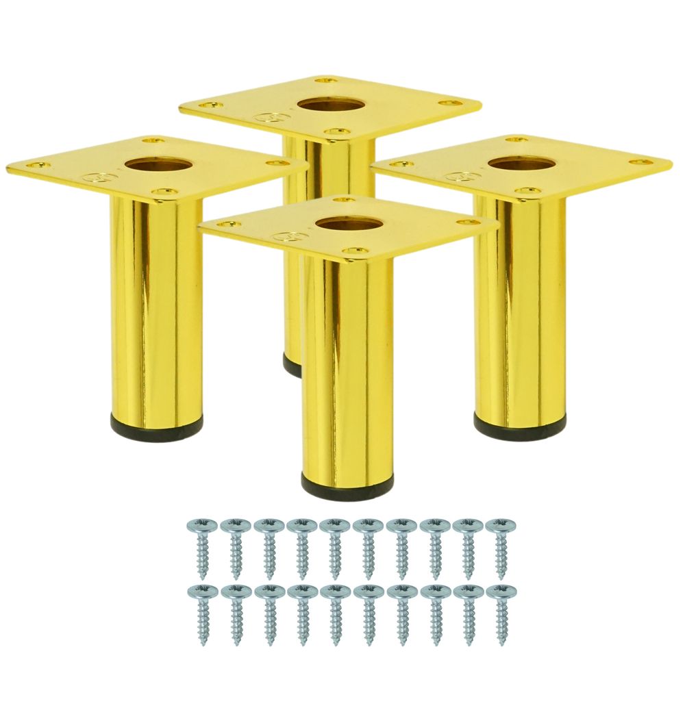 Stahl Möbelbeine rund 7,5 cm, Set mit Schrauben, gold, 4 Stück