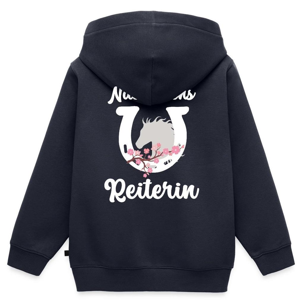 Spreadshirt Nachwuchs Reiterin | Hufeisen Pferdeliebe Kinder/Teenager Premium Bio Zip Hoodie, 158/164 (12 Jahre), Navy