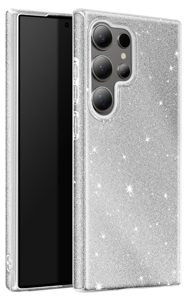 Avizar, Glitzernde Silikonhülle für Samsung S24 Ultra – Ultradünn und stoßfest, Silber