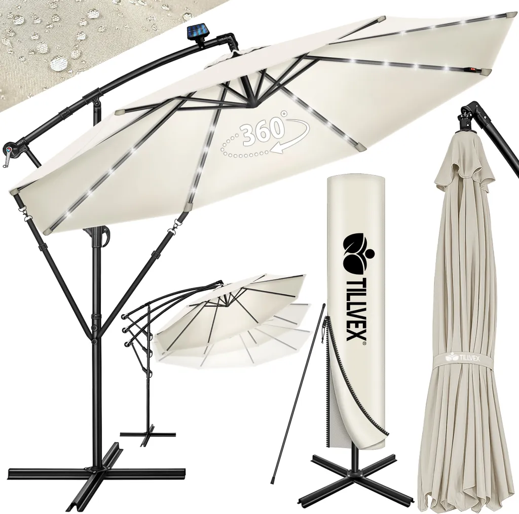 Ombrellone LED Solare tillvex 350cm Beige - Design Alluminio Premium