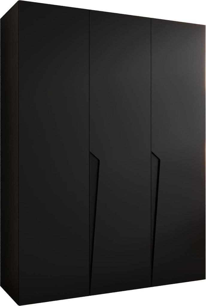 MEBLE KRYSPOL Schrank 150x202x52 cm mit Kleiderstange, 3xTür, PIANO, Schwarz, Griff Schwarz