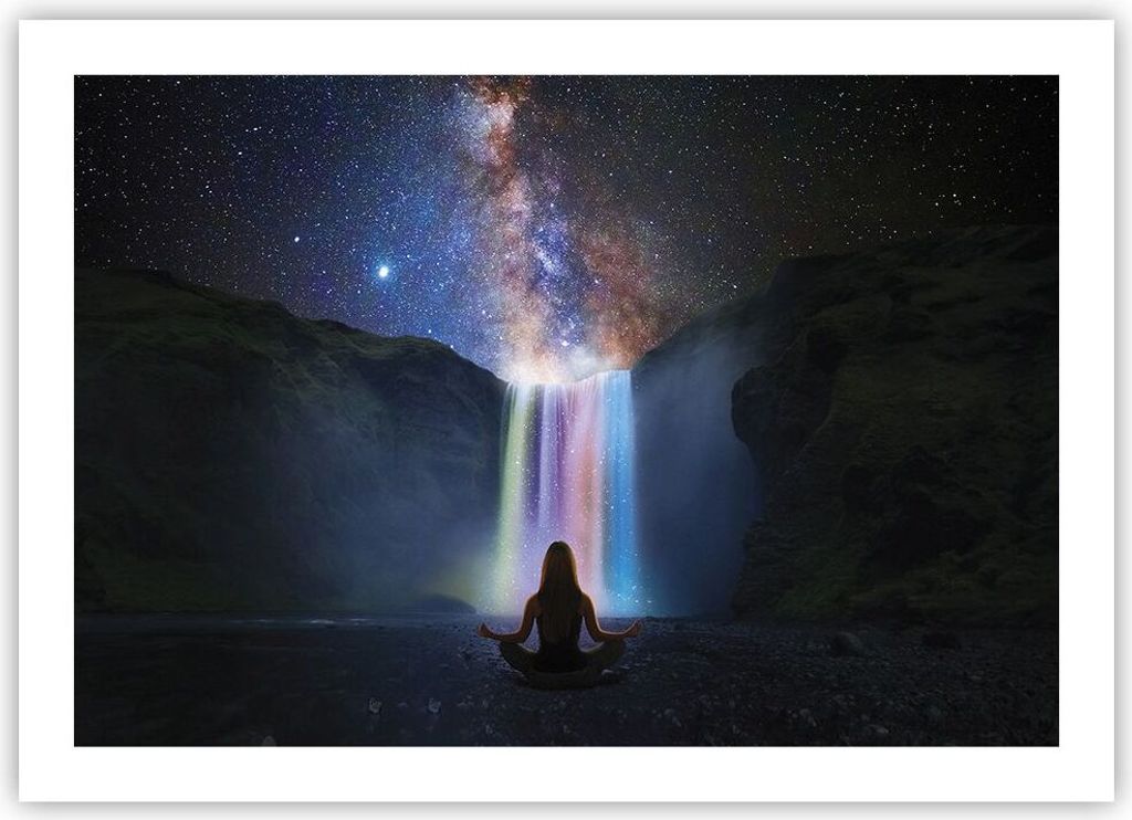 Poster - Poster ohne Rahmen - Wasserfall die Sterne Meditation - 70x50 cm - Wand Bild - Wanddeko - Wandbilder - Kunstposter - Wandposter - Bilder -...