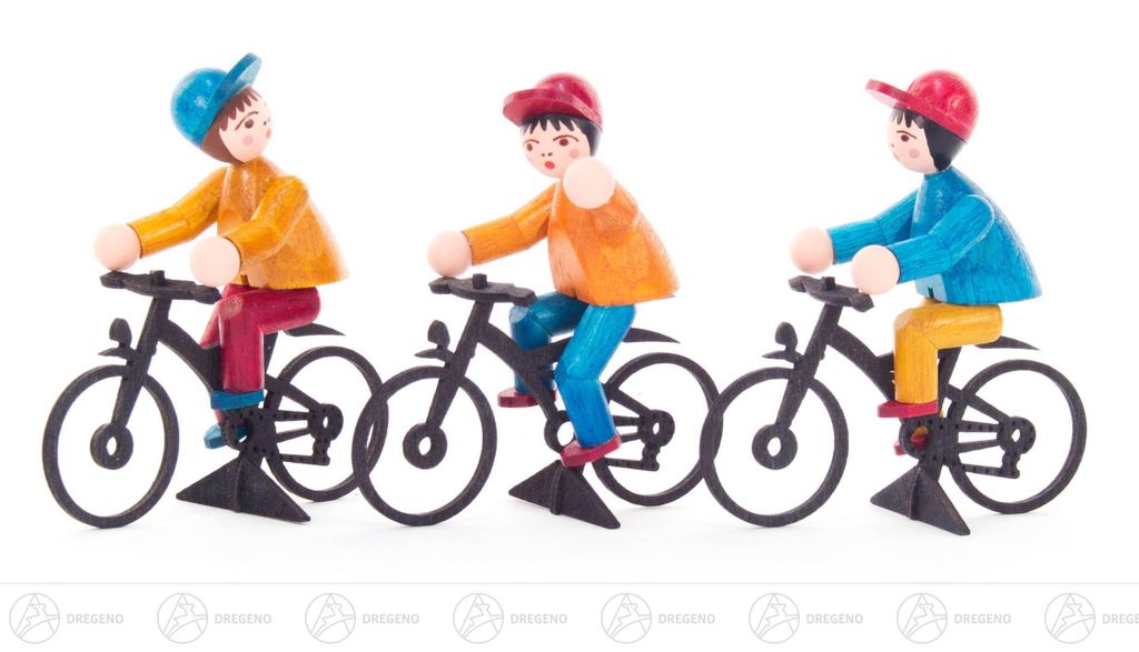 Miniatur Fahrradfahrer farbig lasiert (3) Breite x Höhe ca 2,7 cmx5,9 cm NEU