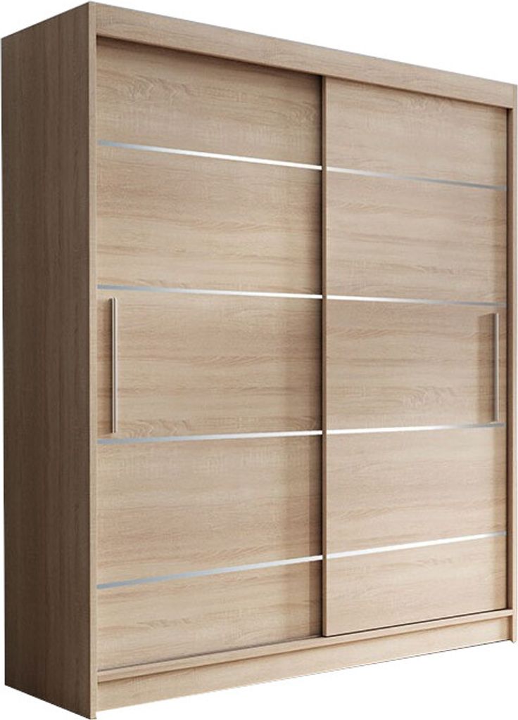 Kleiderschrank Schwebetürenschrank 2-türig Schrank mit vielen Einlegeböden und Kleiderstange Gaderobe Schiebtüren Schlafzimmer- Wohnzimmerschra...