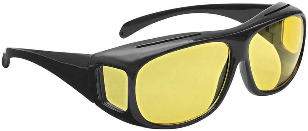 A pair of black and yellow night vision glasses.