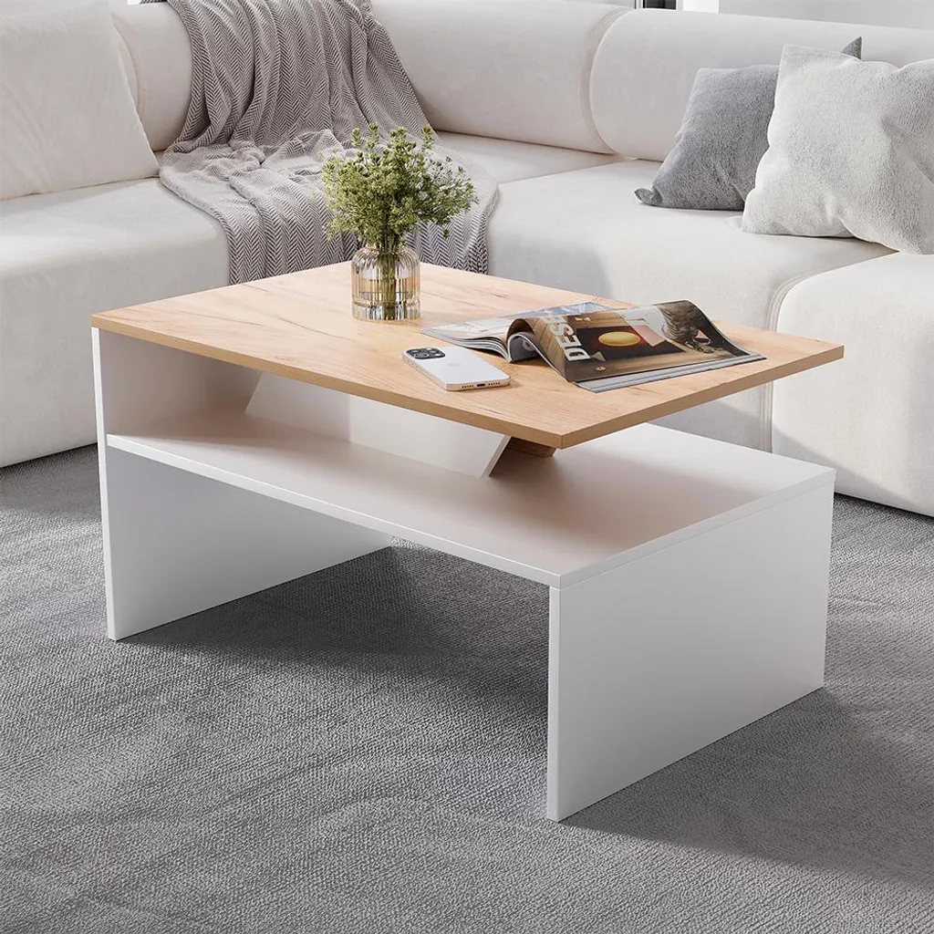 Table basse de séjour Vicco Arden 80cm Blanche et Artisan pour Salon