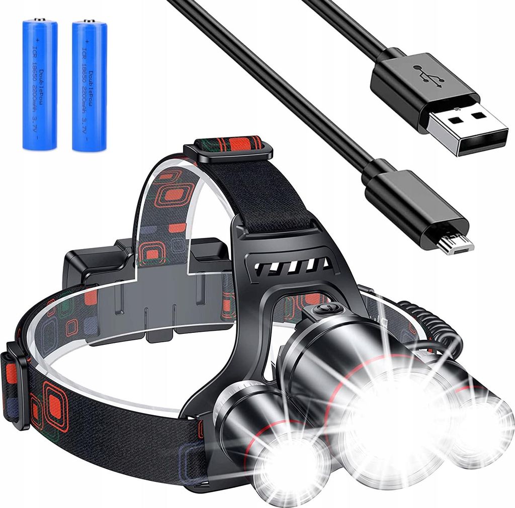 Lampe frontale LED étanche, recharge USB, IPX6 Image du produit 