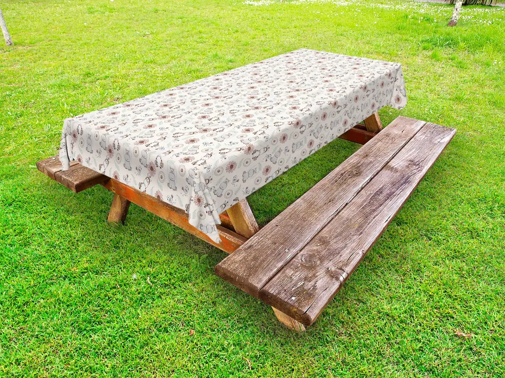 Gran Tovaglia da Picnic 305cm ABAKUHAUS: Tema Ippopotamo e Fiori