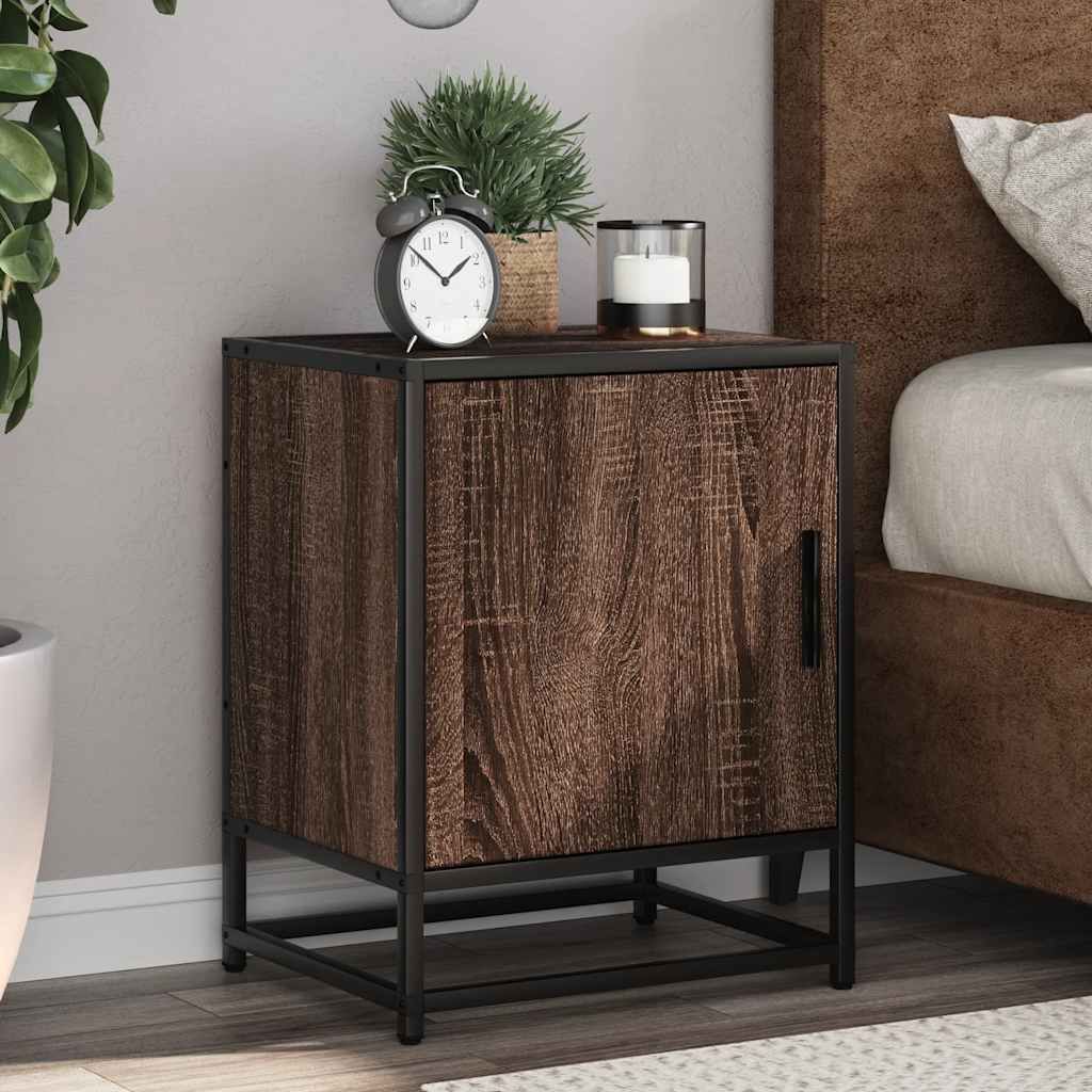 Maison Exclusive - Nachttische 2 Stk. Braun Eichen-Optik Holzwerkstoff Metall