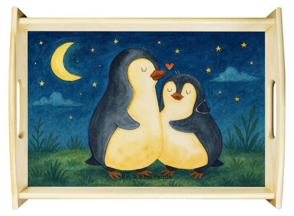 Mr. & Mrs. Panda Tablett Pinguine Einschlafen Design - Weiß - Geschenk, sofatablett, für Freundin, Sofa, Frauen, Valentinstag, Freund, Partner, S...